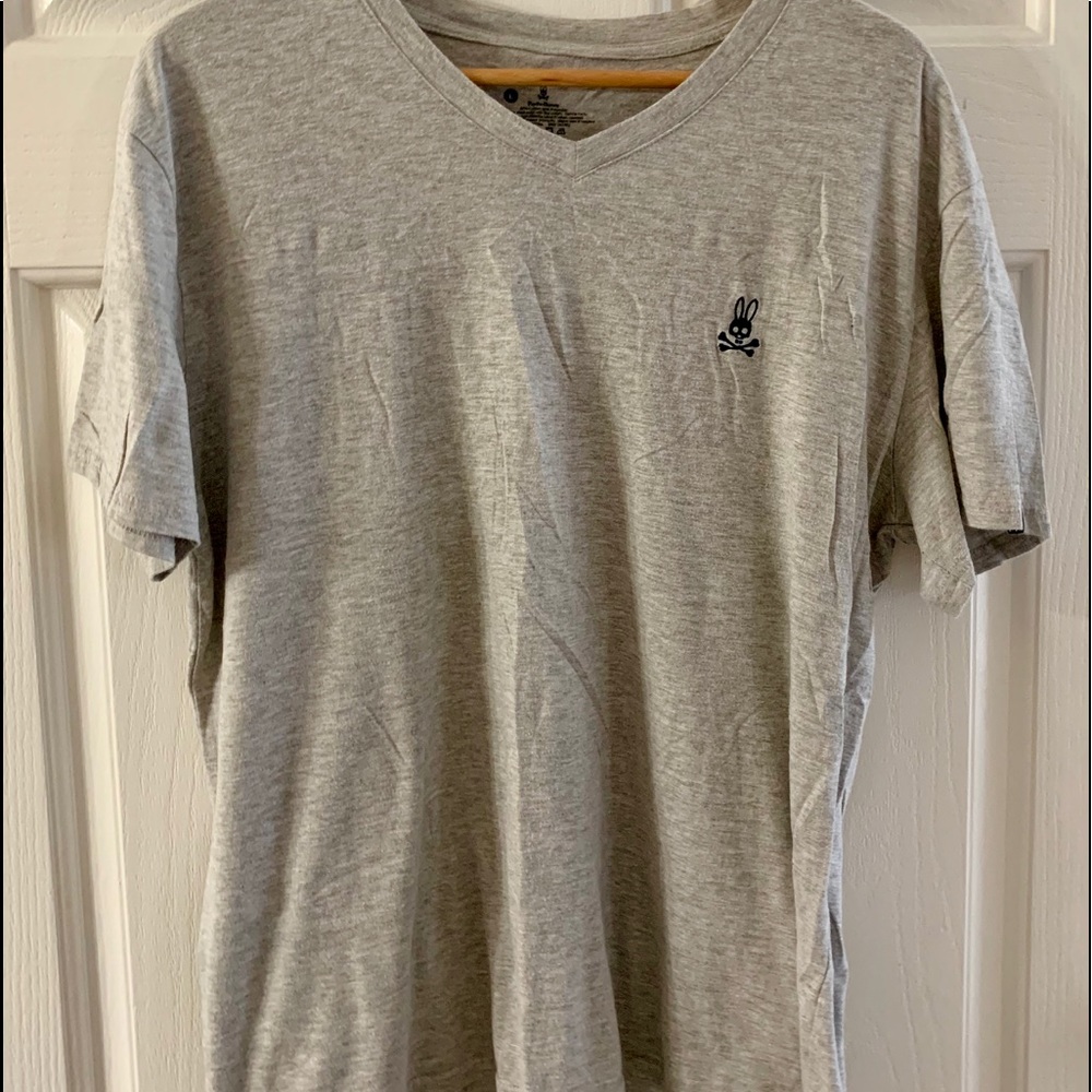 Psycho bunny men’s v neck tee- Grey used  Large